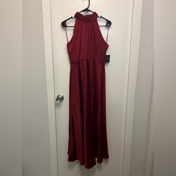 Maroon Satin Cocktail Dress - Picture 3 of 6